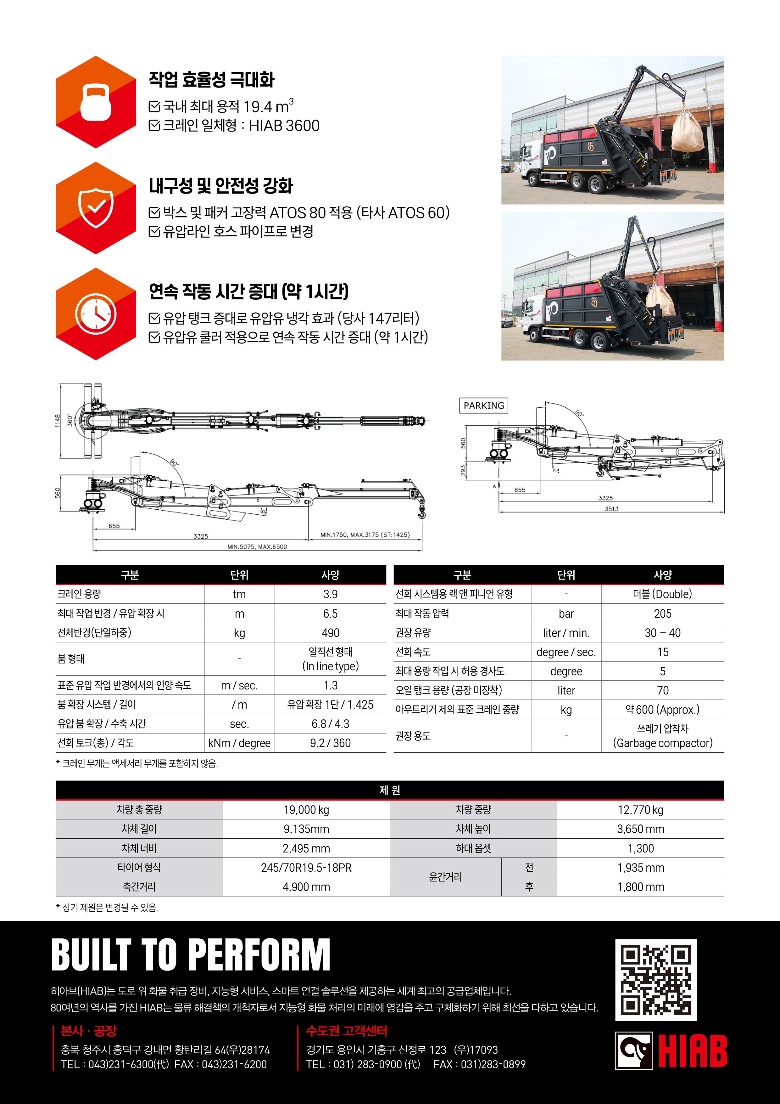 히아브 압축진개차 크레인